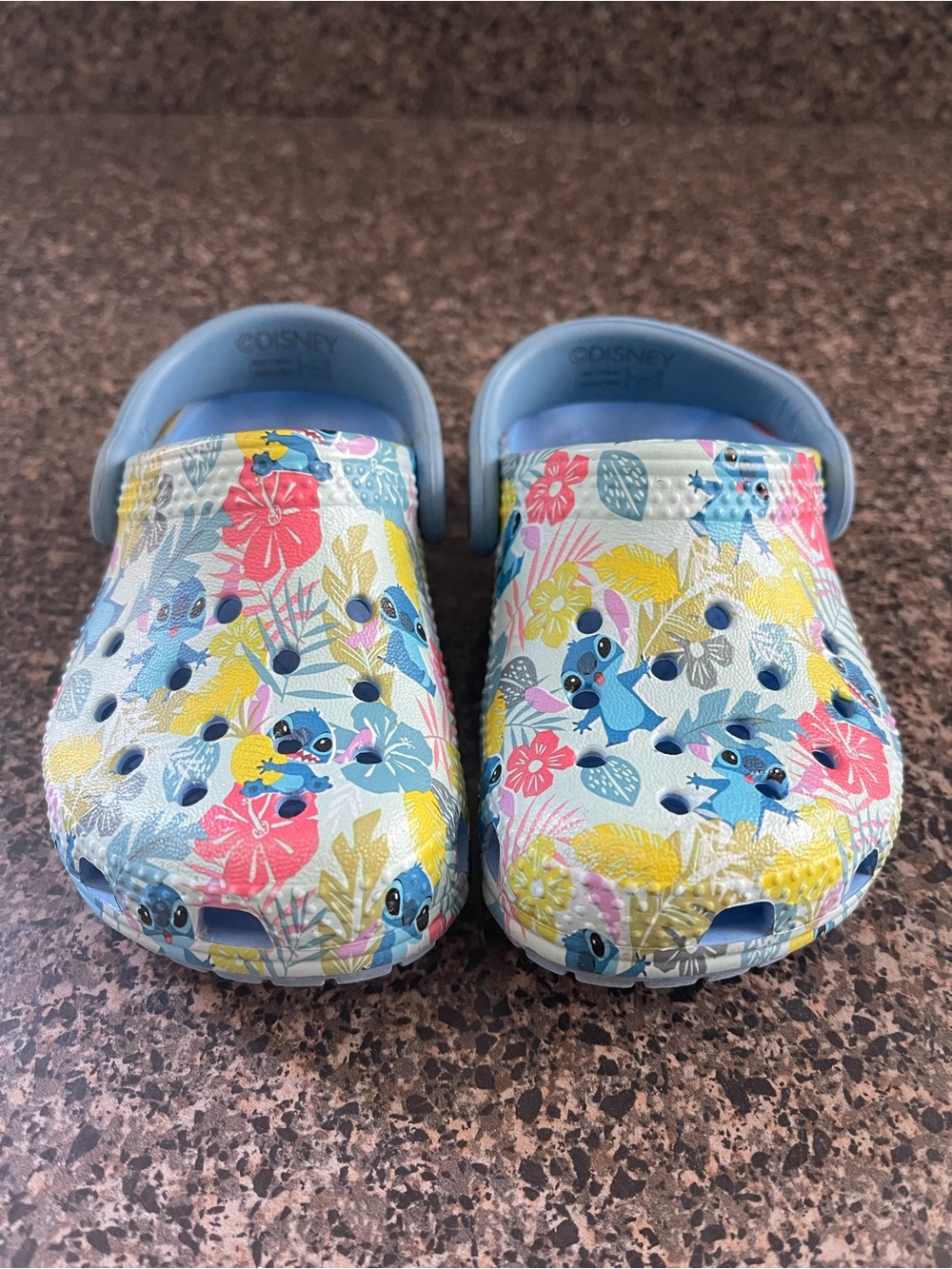 CROCS Size Kids 6 Blue Stitch Tropical Classic Clogs Travel Vacation Disney
